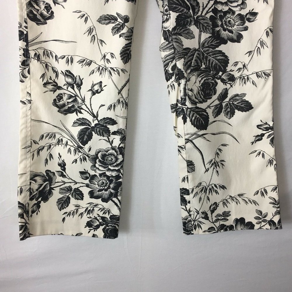 Express Womens Stretch Pants Sz 1 / 2  Off White Black Floral Print Inseam 25" - Picture 5 of 12
